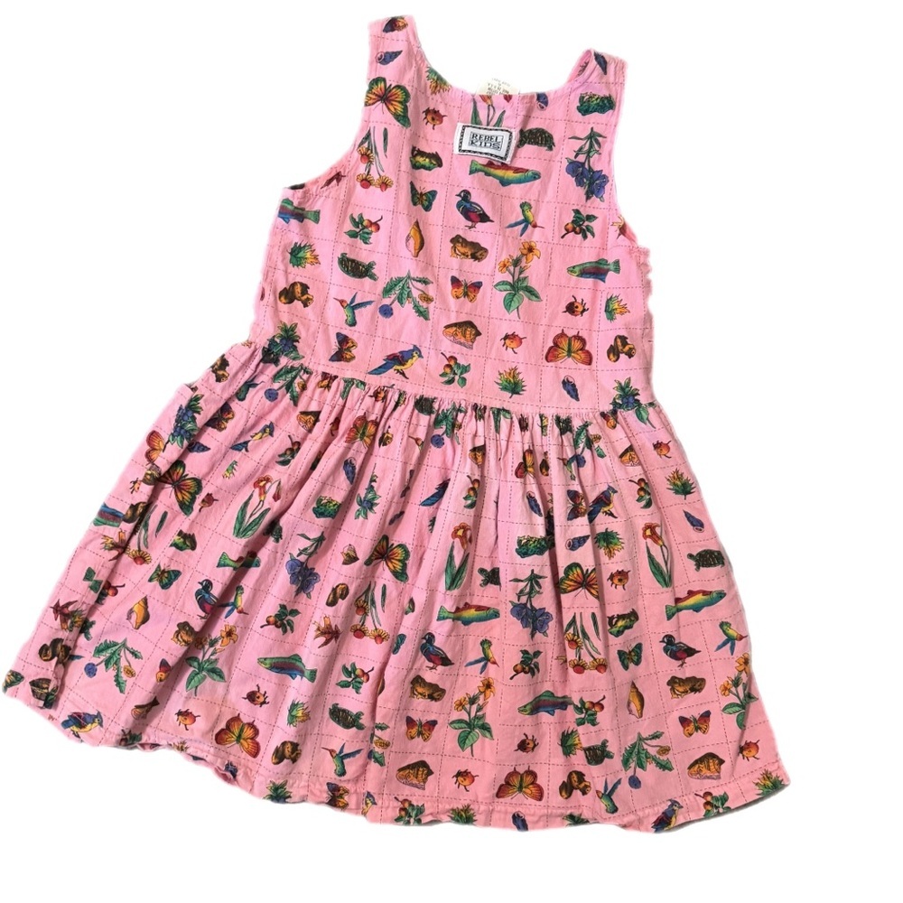 🌸 VINTAGE Rebel Kids Pink Nature Print Dress - Size 6 🌸 - Picture 2 of 5